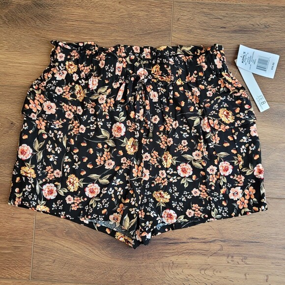 NWT JOE B Juniors Women SHORTS Black Floral Sz Small Elastic Waist w Pockets - Picture 1 of 11